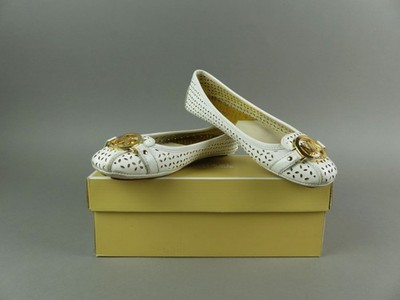 Michael Kors Damen Ballerina Gr 37 weiß Leder Cut Out Slipper Halbschuhe (19460)