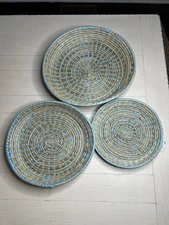 Woven Seagrass Baskets Boho Set Of 3 Wall/ Table 11.75” 13” 15” Diameter