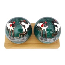 Chiming Crane Baoding Balls with Bamboo Stand. Small 1.4 Inch 