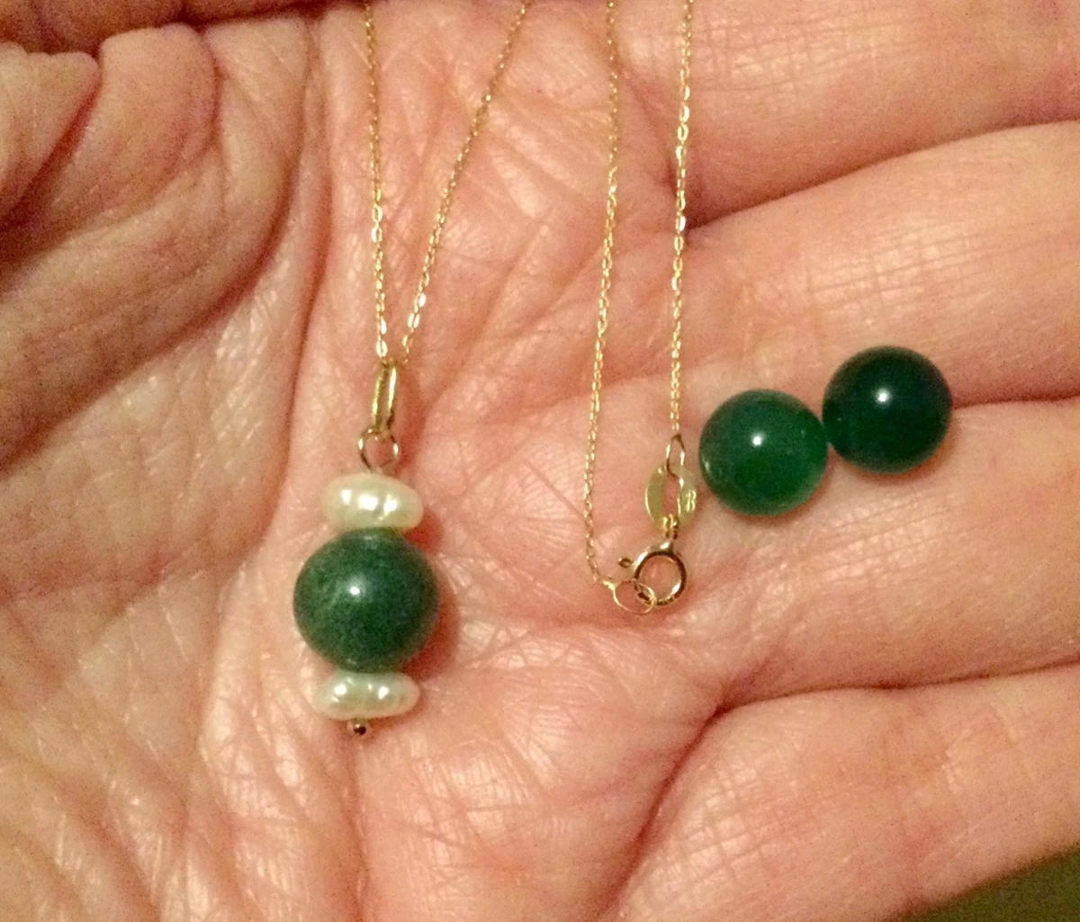 Collier Chaîne + Pendentif Donut Jade 20mm - Vert/noir, 40+7cm, Laiton Sans Nickel