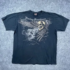 Harley Davidson Shirt 2XL Black Flying Skull Wings Las Vegas Nevada Halloween