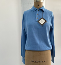 Vintage 1980s Christian Dior Acrylic Sweater S Baby Blue Collared Button USA NWT