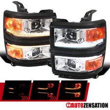 Fit 2014-2015 Chevy Silverado 1500 Projector Headlights LED Sequential Signal