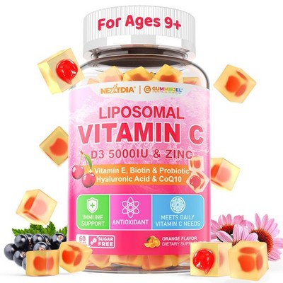 Liposomal Vitamin C 1000mg + D3 5000IU + Zinc Gummies, for Teens 9+ & Adults,...