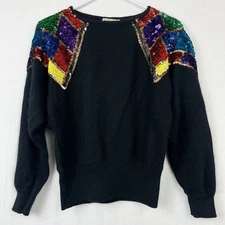 Vintage De Rotchild Silk Angora Sweater Sz Small Slouchy Disco Sequins Fuzzy