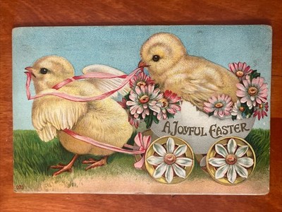 A Joyful Easter Antique Postcard Chicks Embossed Ephemera RA