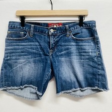 Lucky Brand Women  s Blue Denim Zip Distressed 5 Pocket Cut Off Jean Shorts 6/28