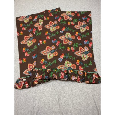 Vintage Rubaiyat Martex Brown Floral Hearts Ruffled Set of 2 Pillowcases 20x30