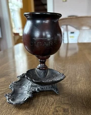 Antique Victorian Wooden Cigar Holder with Cast Iron Ashtray