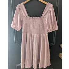 Dusty Lavender Smocked Ruffle Puff Sleeve Square Neck Mini Dress Babydoll Sz M