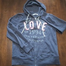 Old Navy 2011 Love Graphic Full Zip Hoodie Sweatshirt Womens Size Medium Gray