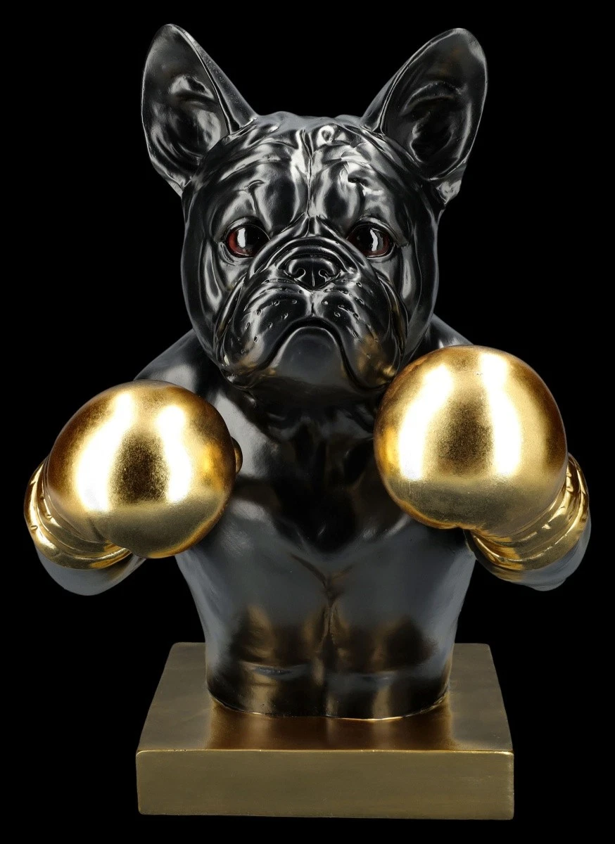 Französische Bulldoggen Figur als Boxer-Hunde Tier Sportler Deko-H 35 cm