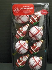 Winter Wonder Lane 8-Pack Woodsy Red Glass Santa Peppermint Ornaments