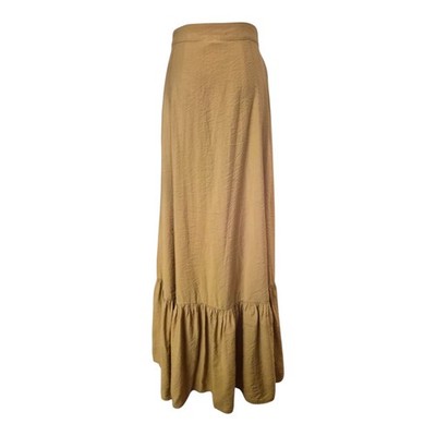 Mia Joy Camel Brown Maxi Skirt Ruffle Hem Boho Festival Cottagecore Size L