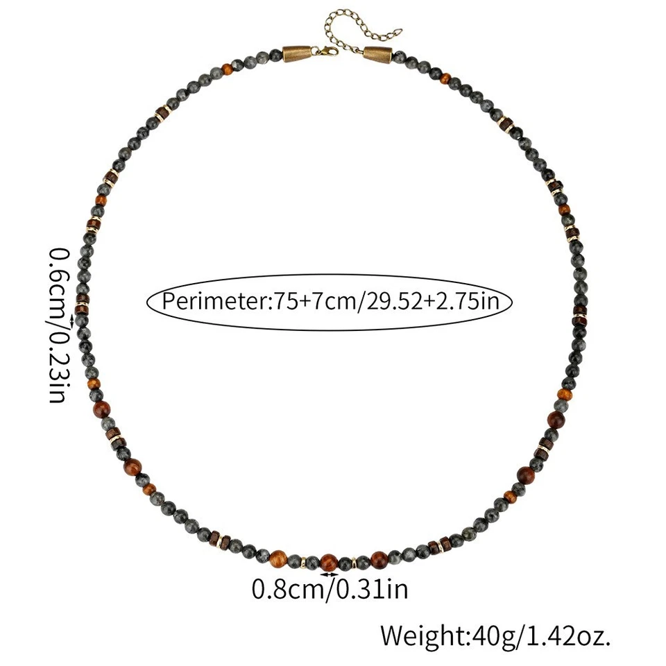 Collar de cuentas de piedras preciosas para hombre tribal boho hecho a mano ajustable joyería surfista Foto 3 de 4