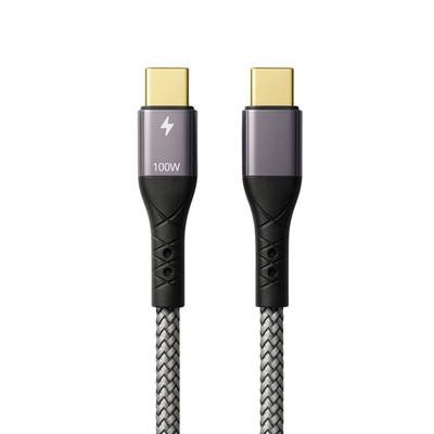 ProfiPatch USB C Kabel Textil 100W PD 3.0 5A E-Mark Chip grau Goldkontakt