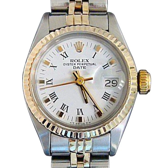 Rolex — Rolex Date 6917 Ladies 2Tone 14K Yellow Gold and Steel Watch White Roman Dial