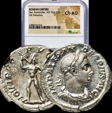 PQ +++ 222-235 AD Severus Alexander Ancient Roman Silver Denarius NGC Choice AU