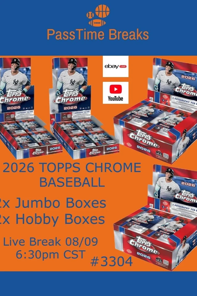 2026 TOPPS CHROME BASEBALL - 2x Jumbo Box 2x Hobby Box - LIVE BREAK 3304