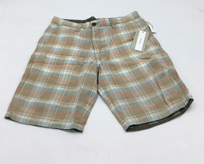 Tommy Bahama Mens  Plaid De Leon Reversible Shorts in Stone Khaki Size 30