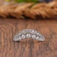 1Ct Real Moissanite Curved Art Deco Contour Stackable Ring 14k White Gold Plated