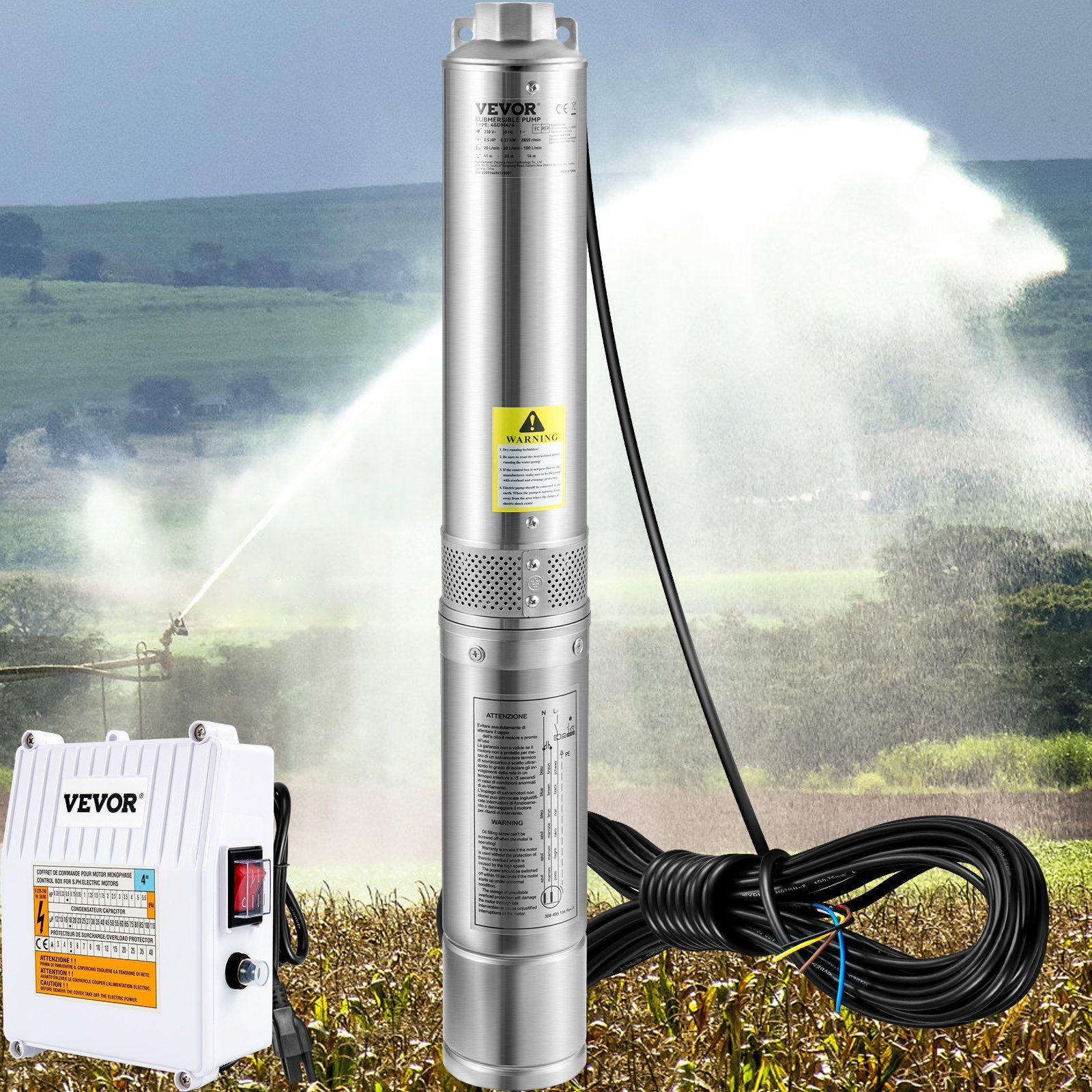 Deep Well Submersible Pump 1.5HP 115V/60Hz 37gpm 276ft Head with 33ft Cord