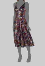 $328 Dress The Population Women's Black Sequin V-Neck Fit & Flare Dress Size XXS