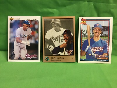 JUAN GONZALEZ, 3 different 1992  baseball cards, Upper Deck, Studio, Topps 