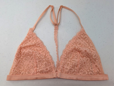 Victoria's Secret Bralette M Peach Orange Lace Triangle Unlined