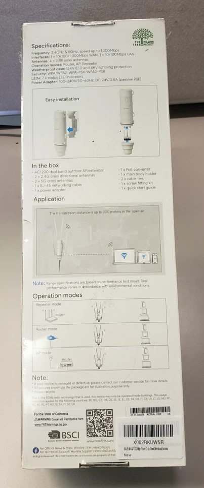 WAVLINK AC1200 Outdoor WiFi Extender WiFi Router 5G Repeater Dual Band with PoE - Image 2 of 2