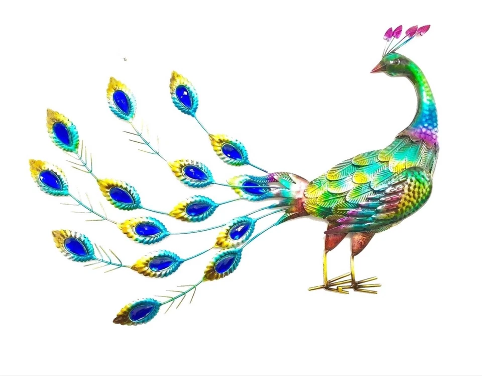 Large handcrafted metal peacock sculpture for a pond or indoor/outdoor garden. - Image 2 of 4