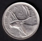 Canada 1944  25c Twenty Five Cent Silver Coin King George VI VF .800 Silver