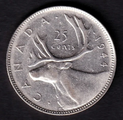 Canada 1944  25c Twenty Five Cent Silver Coin King George VI VF .800 Silver