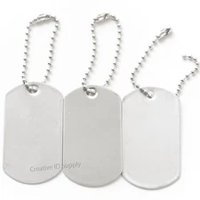 10 BLANK STAINLESS STEEL DOG TAGS SHINY/MATTE MILITARY SPEC WITH/WITHOUT KEY TAG