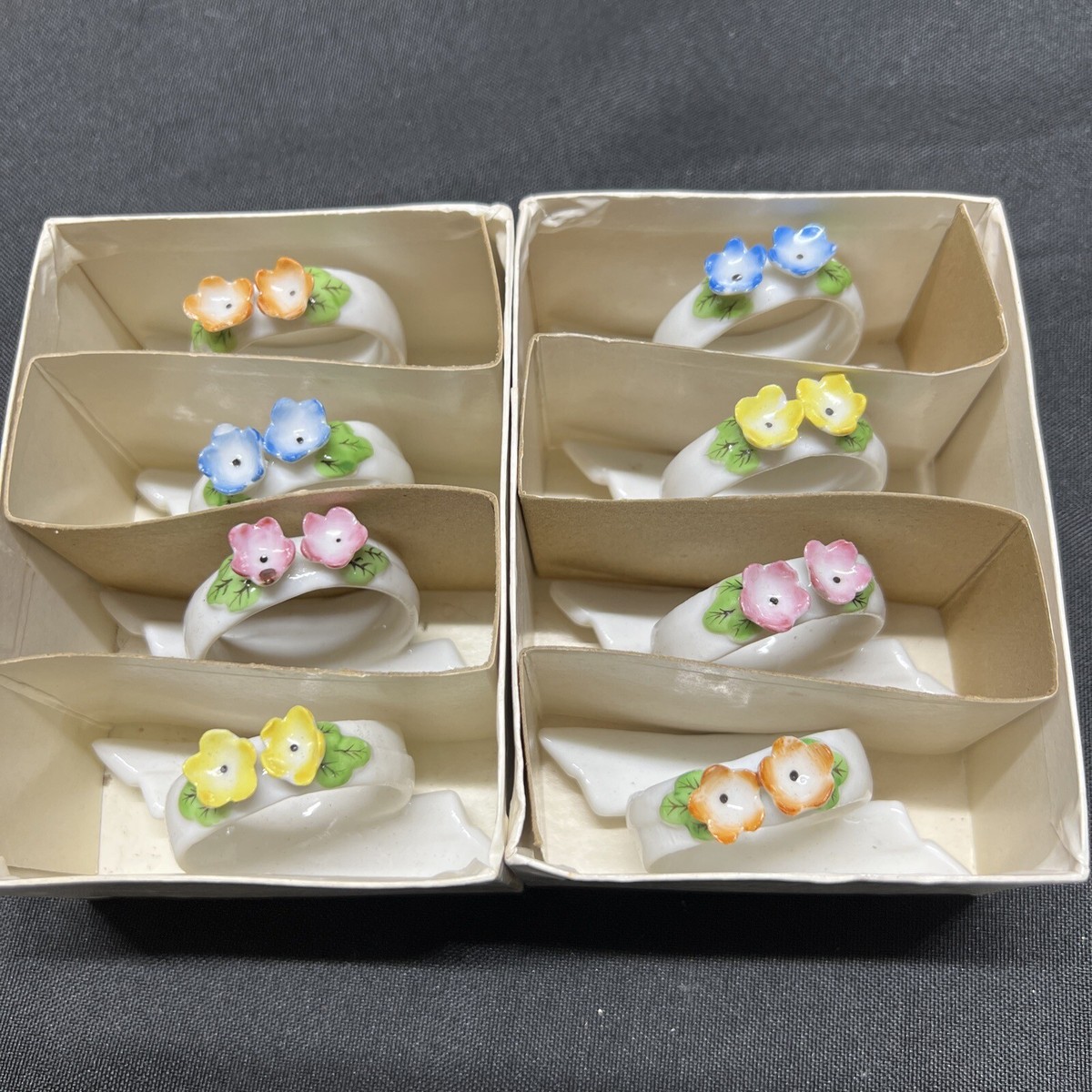 Flower Napkin Rings Set of 8 Vintage Bone China Napkin Holders