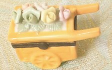 Vintage Capodimonte Wheel barrow Flower Cart trinket Box PHB Keepsake