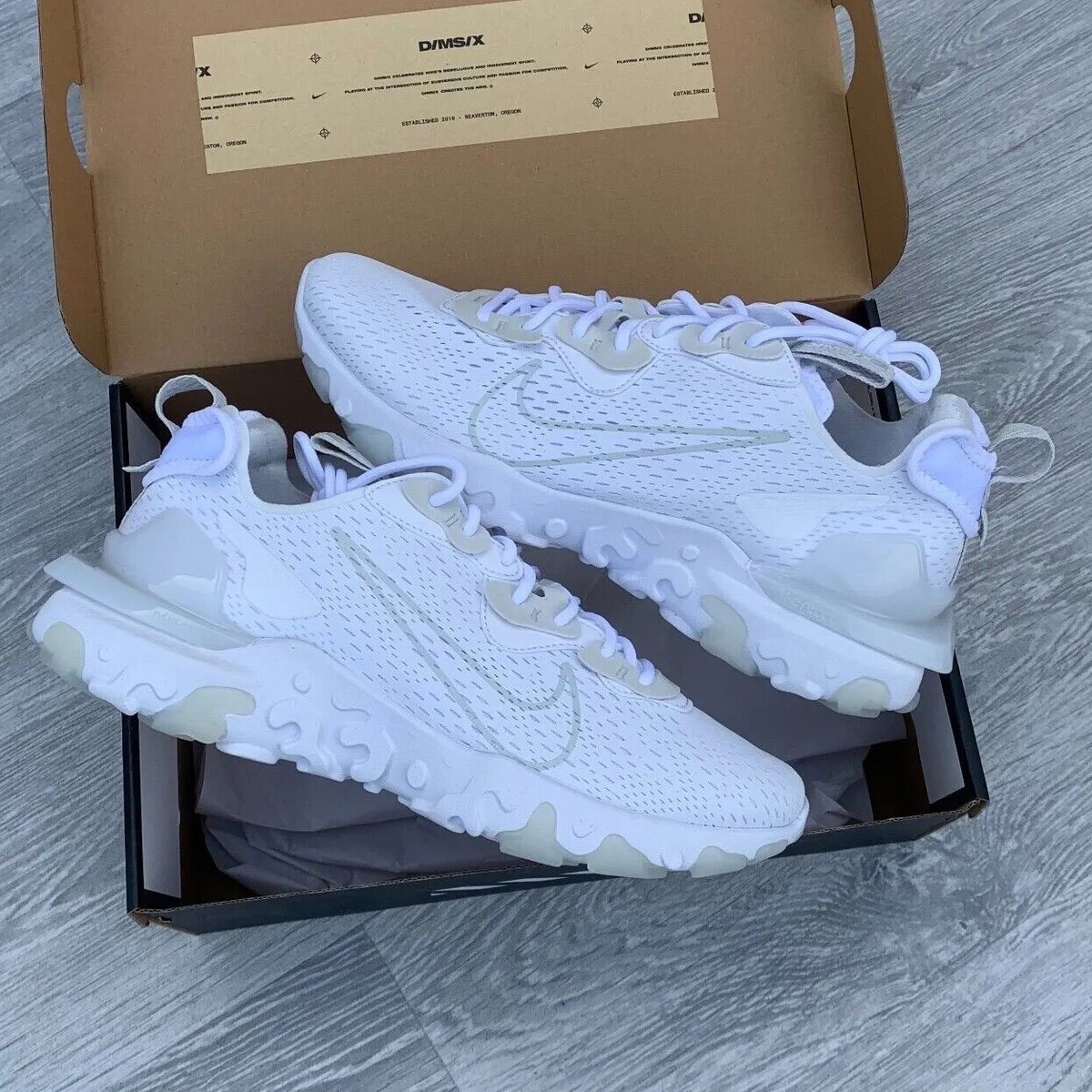 Nike React Vision Running Gym Trainers Sneakers White Smoke Grey