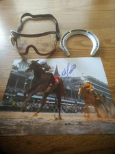 Justify photograph,goggles AND horseshoe Mike Smith Signed