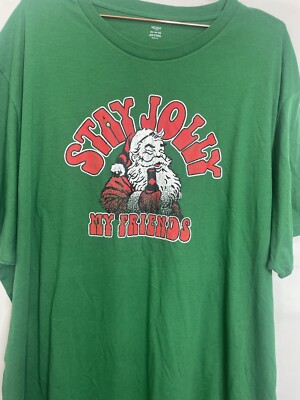 Holiday Time Size 3XL (54-56) Green Graphic Stay Jolly My Friends