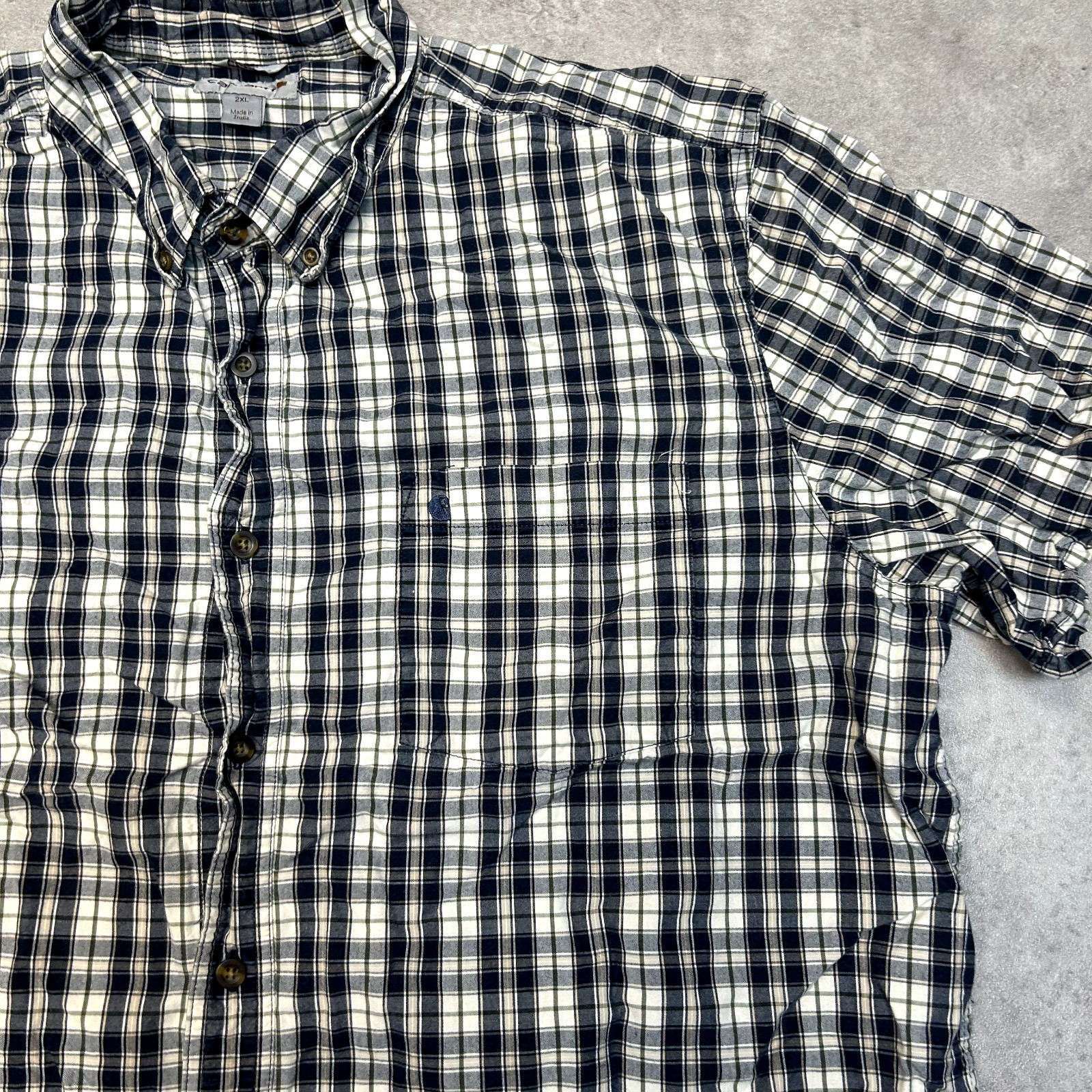 Carhartt Checkered Shirt Mens 2XL Cotton Short Sleeve Button Up Top, Navy image 4