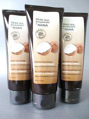 Ahava Dead Sea Essentials COCONUT SALT SCRUB Invigorating & Hydrating 7.5 oz x 3
