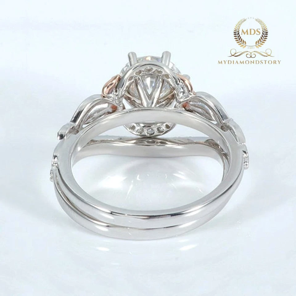 VVS1 Round Cut 3 CT Moissanite Bridal Set Engagement Ring Solid 14K White Gold - Image 4 of 4