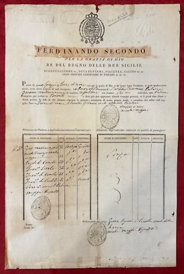 KINGDOM OF THE 2 SICILIES KING FERD. II° HEALTH DOCUMENT 1831 BERNALDA - TARANTO