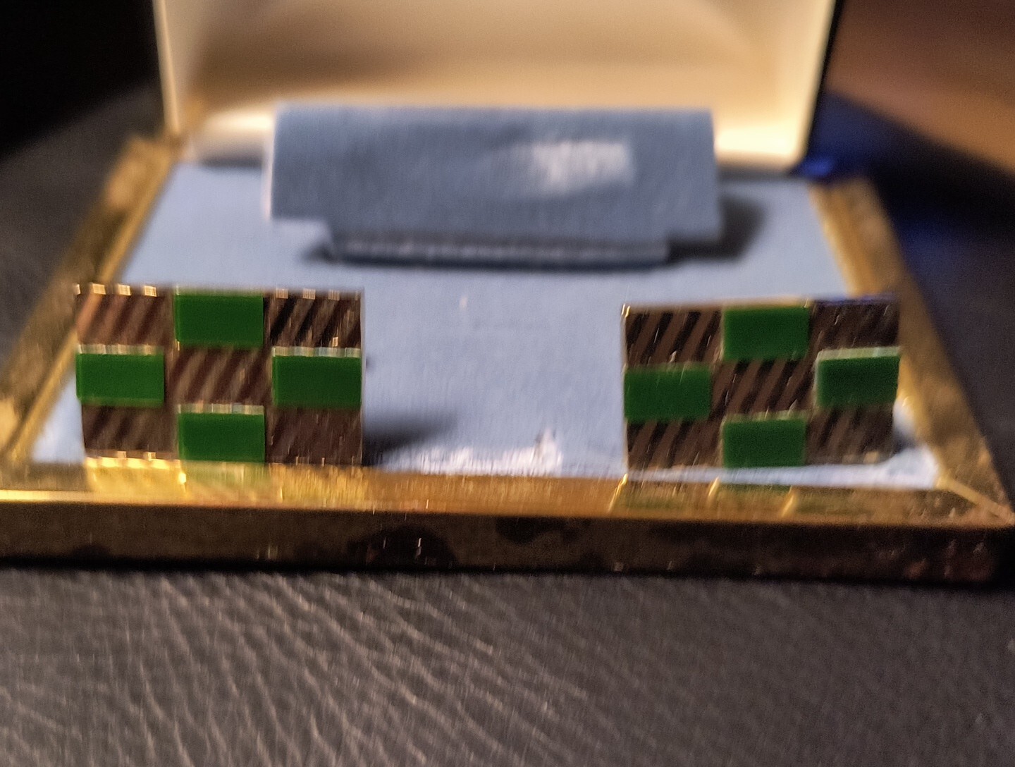 Swank cufflinks set, Gold Tone Rectangular With B… - image 2