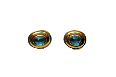 Ensemble Bijoux Avon Collier Et Boucles D'oreilles - Occasion Très Bon état, Couleur Bleu, Métal Doré