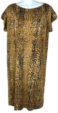 Tory Burch Women's 100% Silk Black And Gold Python Snake Print Midi Dress Size M