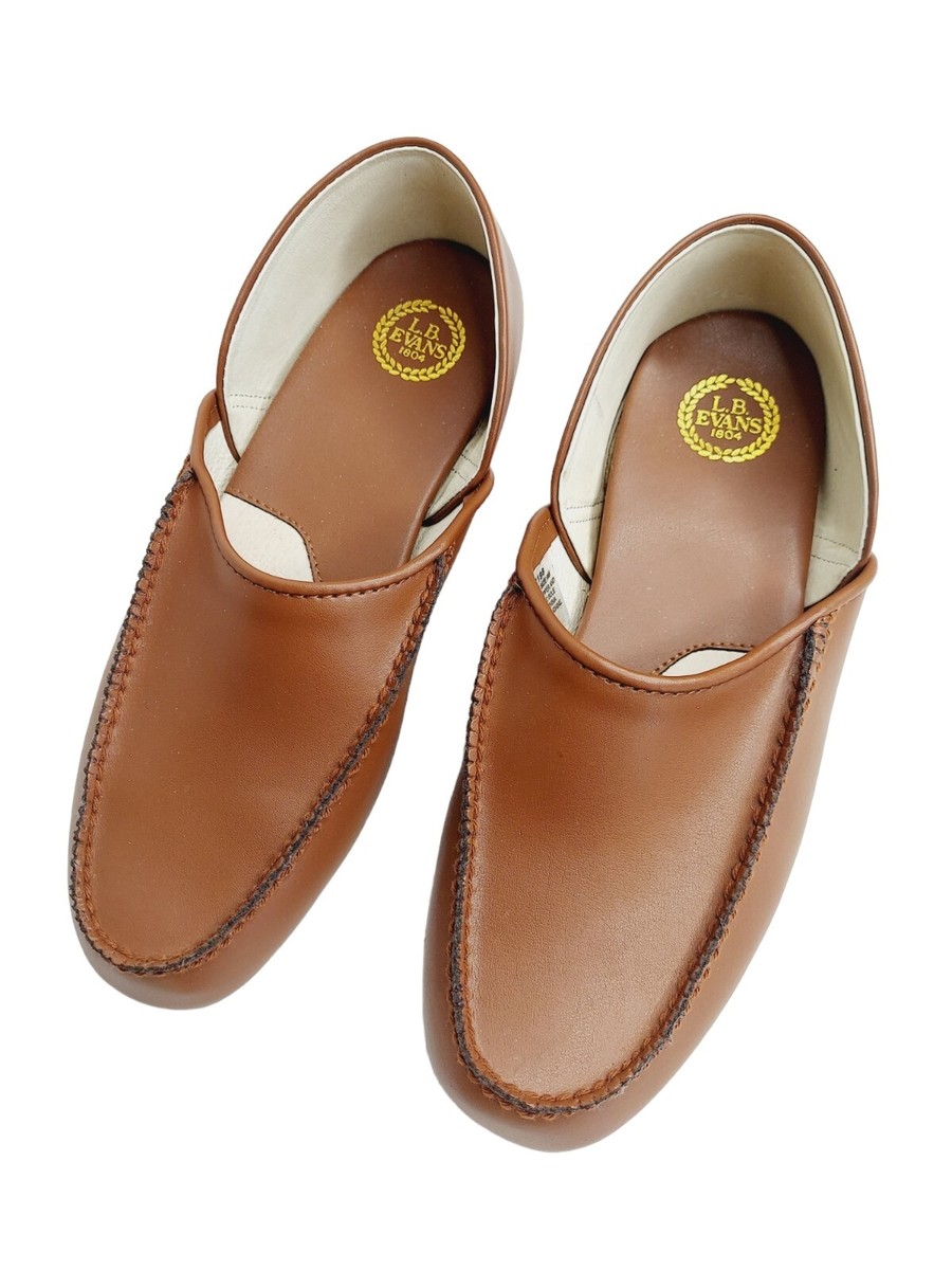 L.B. Evans 9 M Chicopee Slippers Brown Leather Classic Moccasin House Shoe EUC LB Evans Mens 9M Chicopee Slippers Brown Leather Classic  main image 4