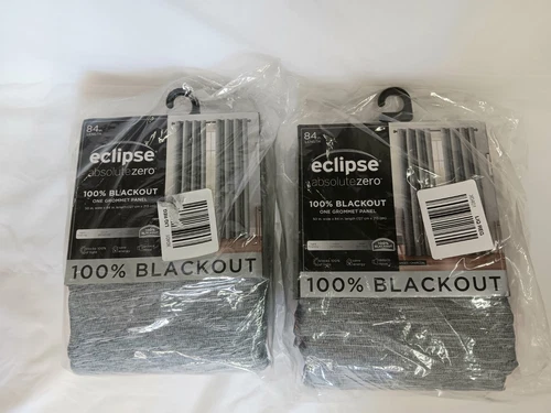 2 New Eclipse Absolute Zero Blackout Curtain Panels Grommet 50x84 Black White