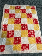 Yellow Red Baby Child Tie Quilt Shells Sun 46 x 37"