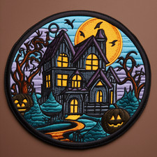 Haunted House Patch Iron-on Applique Halloween Badge Creepy Monster Scary